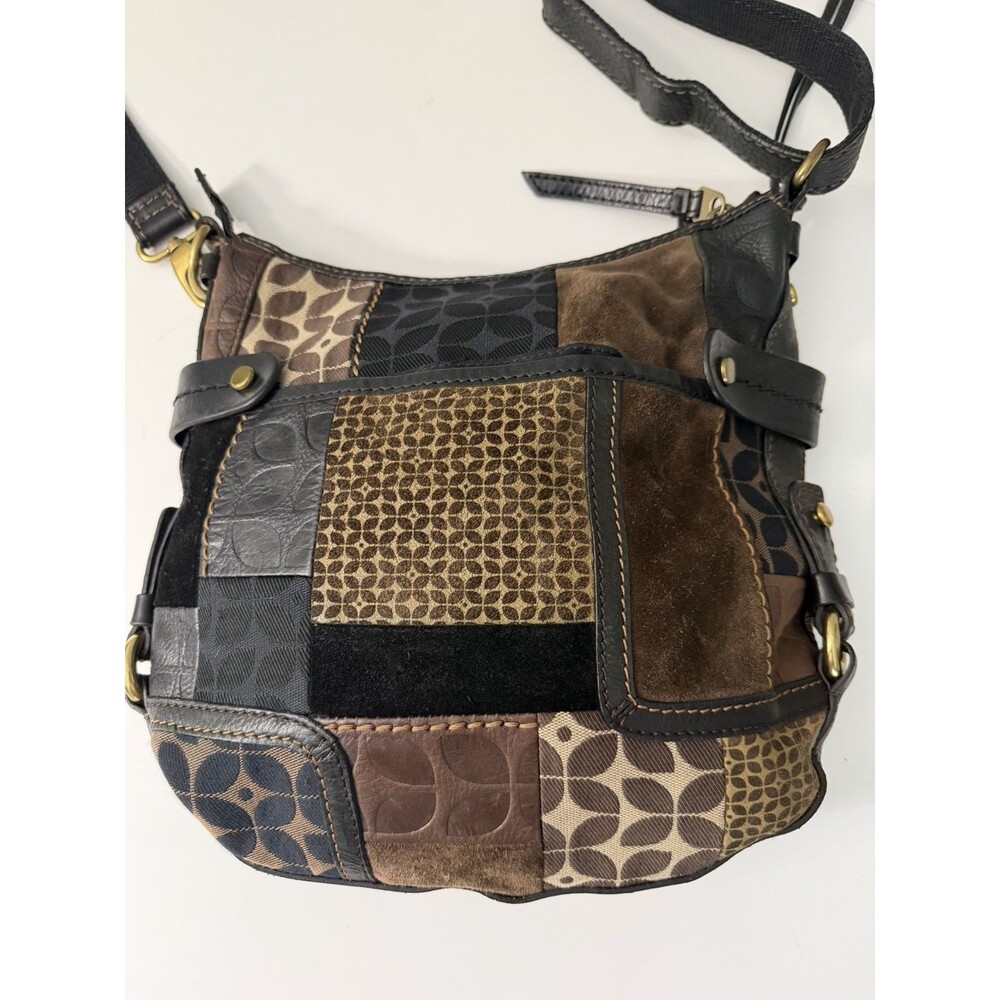 Fossil Patchwork Shoulder Handbag Canvas Leather … - image 6